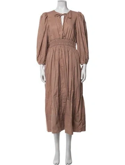 Pre-owned Hunter Tie Neck Midi Length Dress In Neutrals