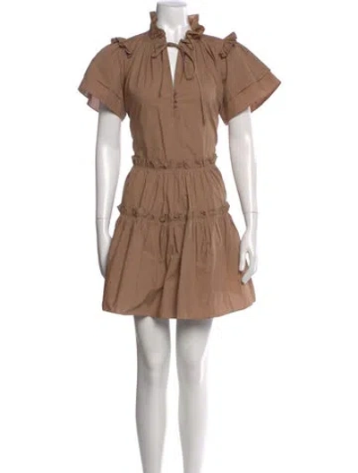 Pre-owned Hunter Tie Neck Mini Dress In Brown
