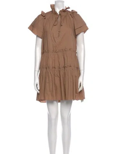 Pre-owned Hunter Tie Neck Mini Dress In Brown