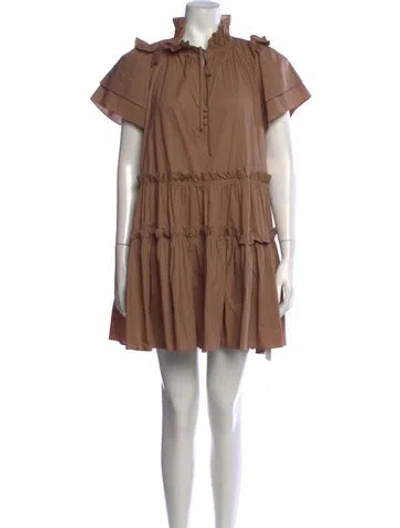 Pre-owned Hunter Tie Neck Mini Dress In Brown