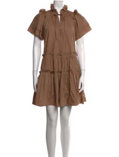 Pre-owned Hunter Tie Neck Mini Dress In Brown