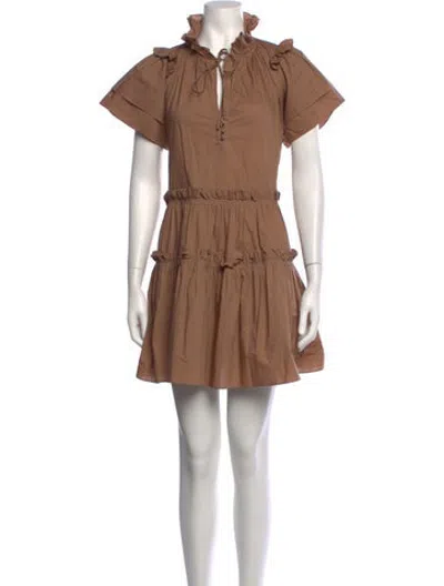 Pre-owned Hunter Tie Neck Mini Dress In Brown/neutrals