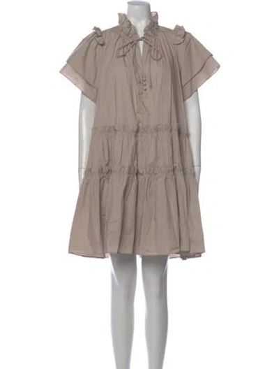 Pre-owned Hunter Tie Neck Mini Dress In Neutral