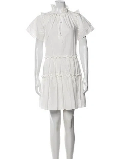 Pre-owned Hunter Tie Neck Mini Dress In White