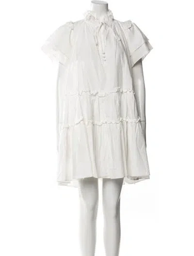 Pre-owned Hunter Tie Neck Mini Dress In White
