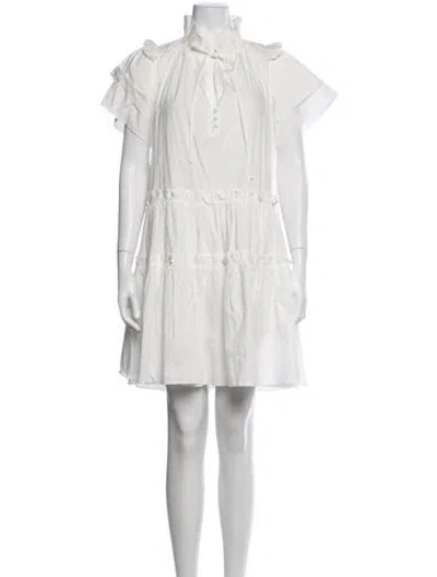 Pre-owned Hunter Tie Neck Mini Dress In White