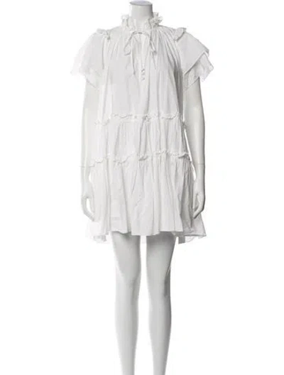 Pre-owned Hunter Tie Neck Mini Dress In White