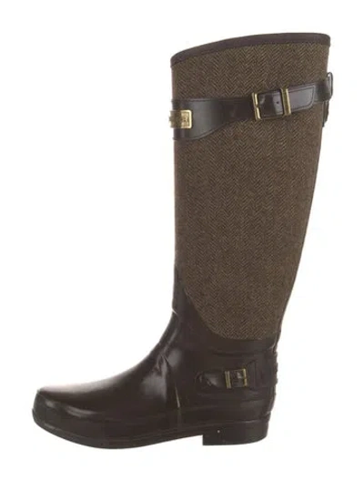 Pre-owned Hunter Tweed Colorblock Pattern Rain Boots In Brown