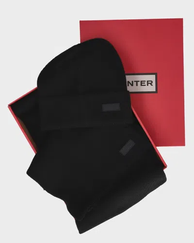 Hunter Unisex Arla Ribbed Cuff Beanie & Scarf Box Set In Black