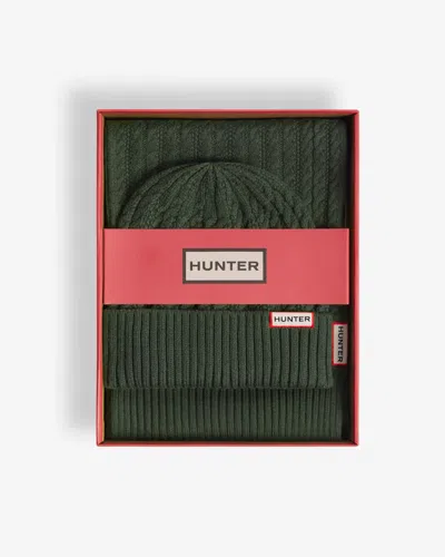 Hunter Unisex Mini Cable Cuff Beanie & Scarf Set In Kambaba