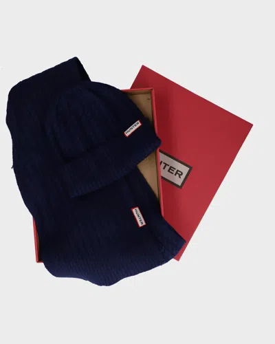 Hunter Unisex Mini Cable Cuff Beanie & Scarf Set In Night Sky