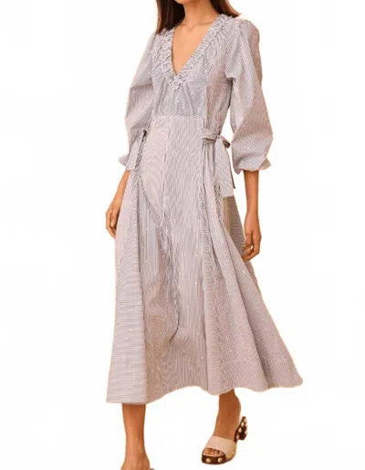 Hunter Vera Midi Dress In Embellished Croquet Stripe In Grey