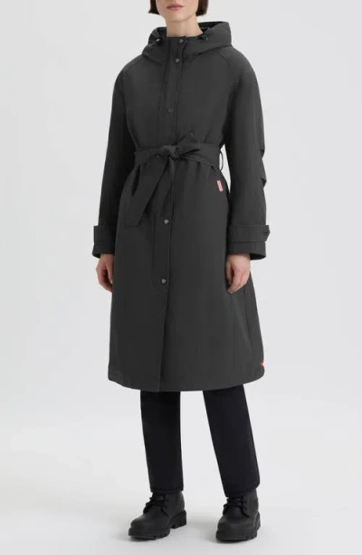 Hunter Violet Hooded Long Trench Coat In Black