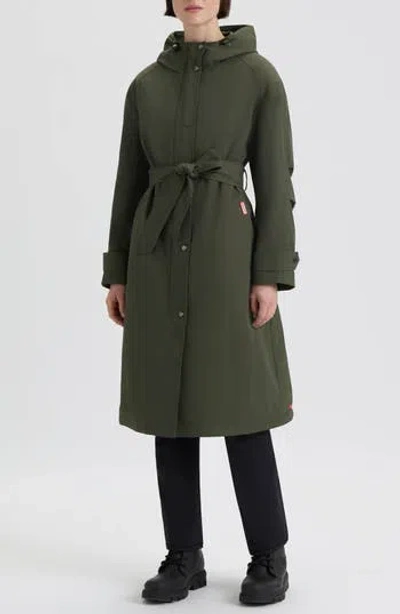 Hunter Violet Hooded Long Trench Coat In Green