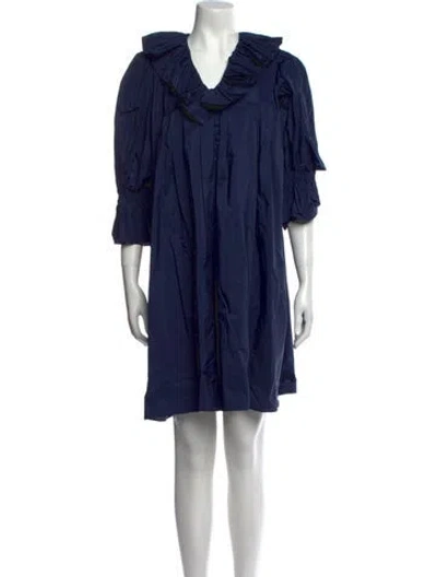 Pre-owned Hunter V-neck Knee-length Dress W/ Tags In Blue