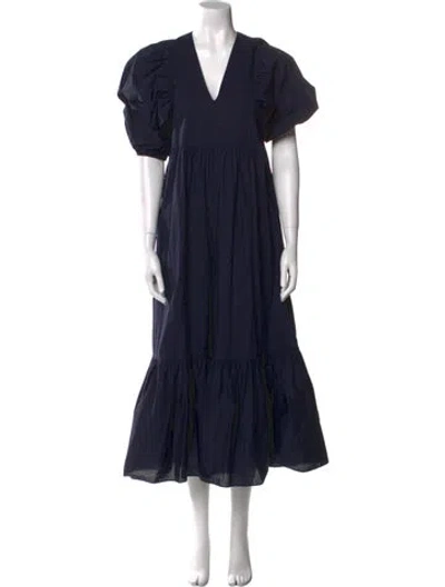 Pre-owned Hunter V-neck Long Dress In Blue