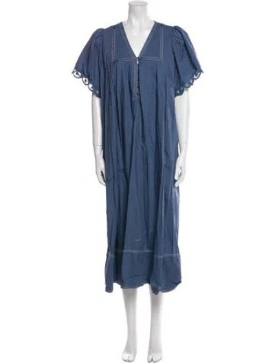 Pre-owned Hunter V-neck Long Dress In Blue