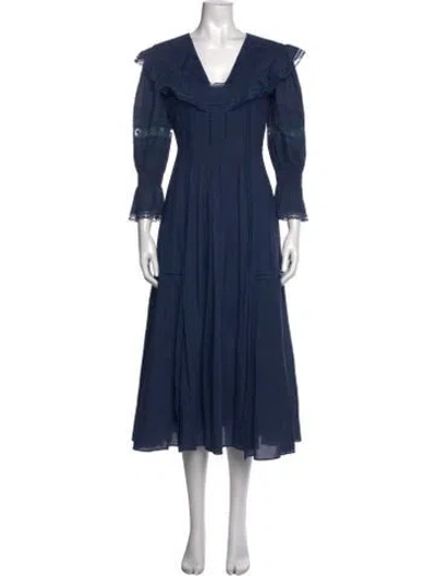 Pre-owned Hunter V-neck Long Dress In Blue