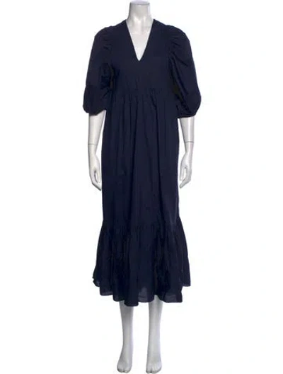 Pre-owned Hunter V-neck Long Dress In Blue