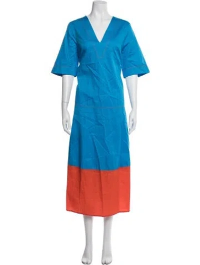 Pre-owned Hunter V-neck Long Dress In Blue/orange