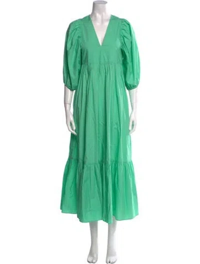 Pre-owned Hunter V-neck Long Dress In Green
