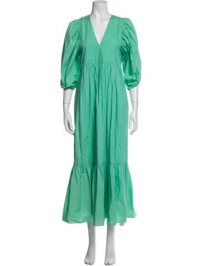 Pre-owned Hunter V-neck Long Dress In Green