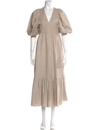 Pre-owned Hunter V-neck Long Dress In Neutral
