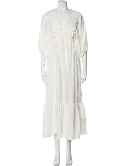 Pre-owned Hunter V-neck Long Dress In Neutral