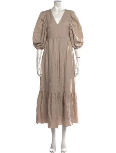 Pre-owned Hunter V-neck Long Dress In Neutrals