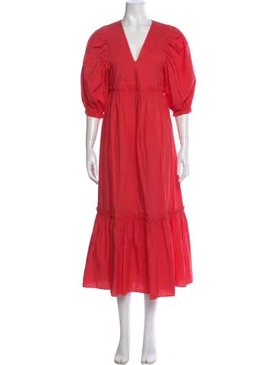 Pre-owned Hunter V-neck Long Dress In Red