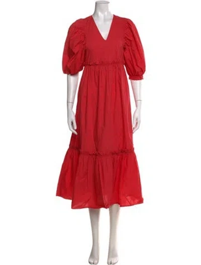 Pre-owned Hunter V-neck Long Dress In Red