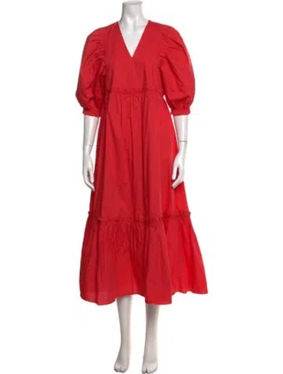 Pre-owned Hunter V-neck Long Dress In Red