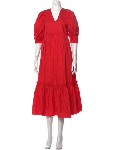 Pre-owned Hunter V-neck Long Dress In Red