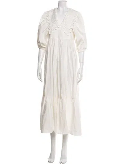 Pre-owned Hunter V-neck Long Dress In White