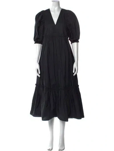 Pre-owned Hunter V-neck Midi Length Dress In Black