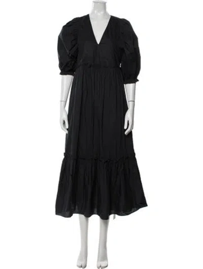 Pre-owned Hunter V-neck Midi Length Dress In Black