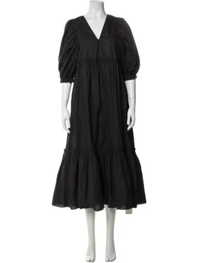 Pre-owned Hunter V-neck Midi Length Dress In Black
