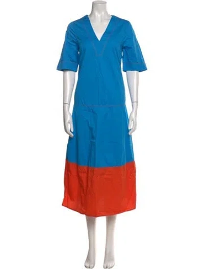 Pre-owned Hunter V-neck Midi Length Dress In Blue