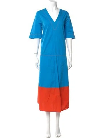Pre-owned Hunter V-neck Midi Length Dress In Blue