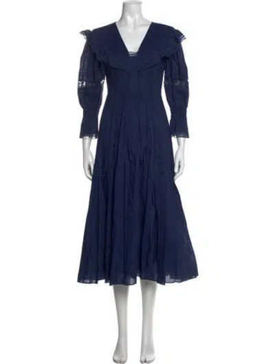 Pre-owned Hunter V-neck Midi Length Dress In Blue