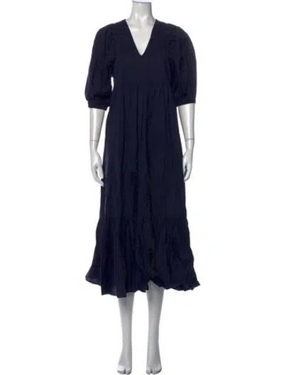 Pre-owned Hunter V-neck Midi Length Dress In Blue