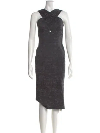 Pre-owned Hunter V-neck Midi Length Dress In Gray