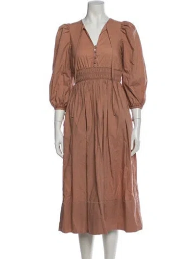 Pre-owned Hunter V-neck Midi Length Dress In Green