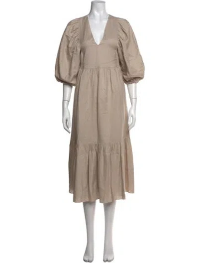 Pre-owned Hunter V-neck Midi Length Dress In Neutrals