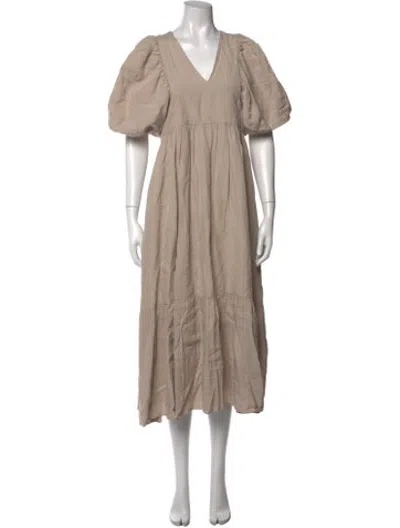 Pre-owned Hunter V-neck Midi Length Dress In Neutrals