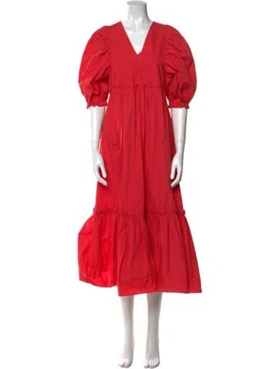 Pre-owned Hunter V-neck Midi Length Dress In Red