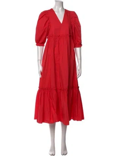Pre-owned Hunter V-neck Midi Length Dress In Red