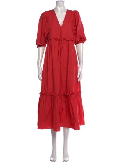Pre-owned Hunter V-neck Midi Length Dress In Red