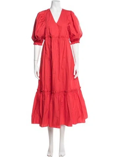 Pre-owned Hunter V-neck Midi Length Dress In Red