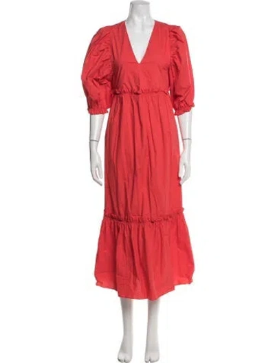 Pre-owned Hunter V-neck Midi Length Dress In Red